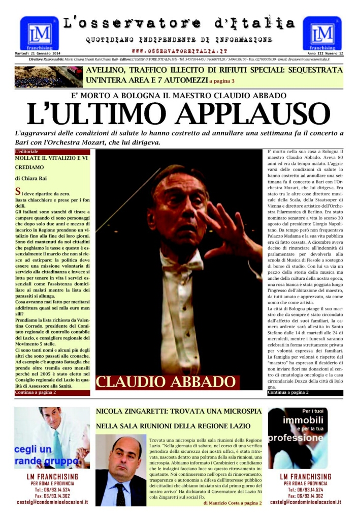 L'osservatore d'Italia edizione del 21 Gennaio 2014